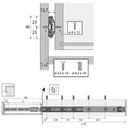 Kroglični izvlek 45 mm HETTICH / PUSH TO OPEN