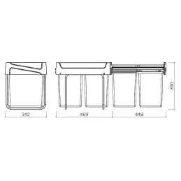 Izvlečni koš za odpadke z blaženjem U40 20 + 20 l / siv