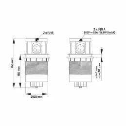Izvlečna električna vtičnica MULTIBOX 4x 230V + 2x USB + 2x RJ45 / Črna
