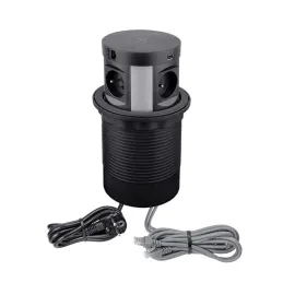 Izvlečna električna vtičnica MULTIBOX 4x 230V + 2x USB + 2x RJ45 / Črna
