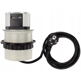 Izvlečna električna vtičnica TETRABOX FRENCH 3x 230V + 2x USB / aluminij