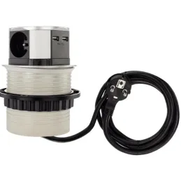 Izvlečna električna vtičnica TETRABOX FRENCH 3x 230V + 2x USB / aluminij