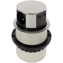 Izvlečna električna vtičnica TETRABOX FRENCH 3x 230V + 2x USB / aluminij