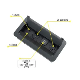 Vgradna dvižna vtičnica 2 x 230 V + 2 x USB za polnjenje + HDMI + RJ45 / Črna, brušena