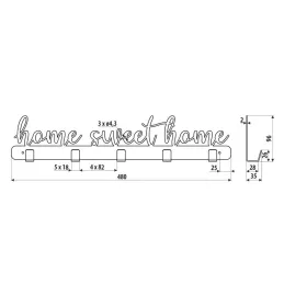 Stenski obešalnik SWEET HOME / Mat črna