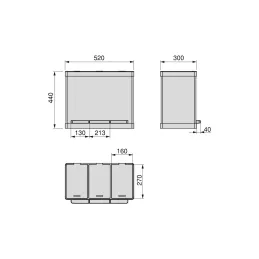 Koš za odpadke GALEON 3 x 9 l / nerjavno jeklo