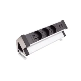 Namizna vgradna vtičnica DESK 3x230 V + 2xUSB polnjenje / nerjavno jeklo