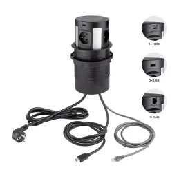 Izvlečna vtičnica z brezžičnim polnjenjem 4x230V + polnjenje 2xUSB A/C + HDMI + RJ45 / Črna