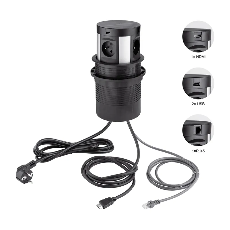 Izvlečna vtičnica z brezžičnim polnjenjem 4x230V + polnjenje 2xUSB A/C + HDMI + RJ45 / Črna