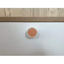 Leseni gumb ARSIA / bel – motiv oranžne jelke