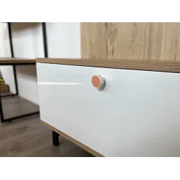 Leseni gumb ARSIA / bel – motiv oranžne jelke