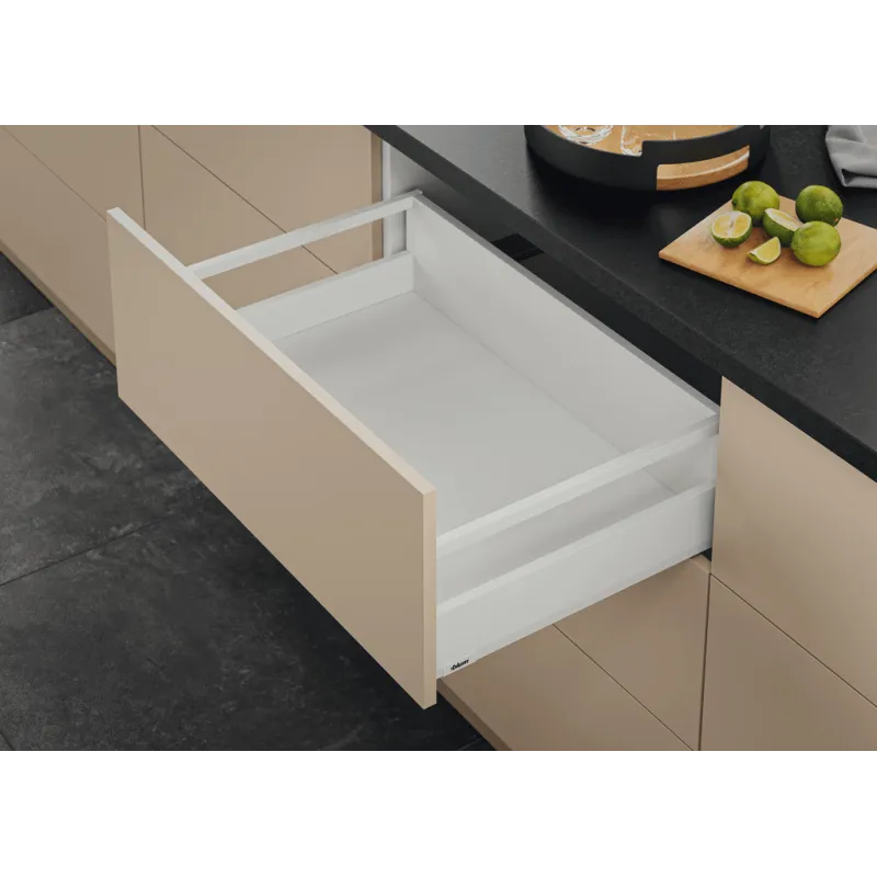 Kuhinjski predal BLUM – Merivobox »E« z ograjo 40 kg / Svilnato bela