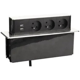 Izvlečna električna vtičnica OTIO DESK 3x230V + 2xUSB-polnjenje / imitacija nerjavnega jekla