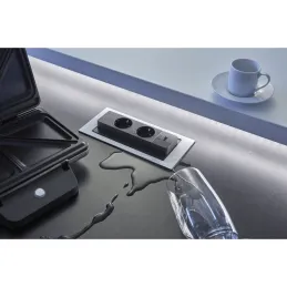Izvlečna električna vtičnica EVOline BackFlip FRENCH + 1xUSB-polnjenje / videz nerjavnega jekla