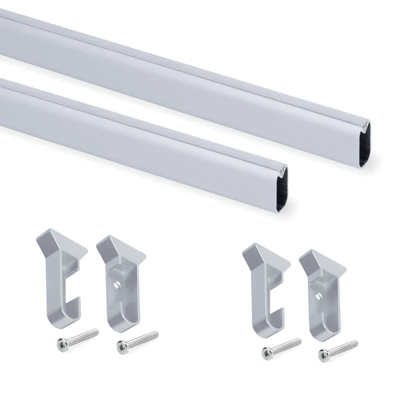 Komplet 2 ovalnih obešalnih palic z nosilci in tesnilom / aluminij