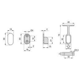 Komplet 2 ovalnih obešalnih palic z nosilci / Aluminij