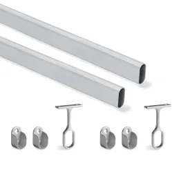 Komplet 2 ovalnih obešalnih palic z nosilci / Aluminij