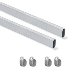 Komplet 2 ovalnih obešalnih palic z nosilci / Aluminij