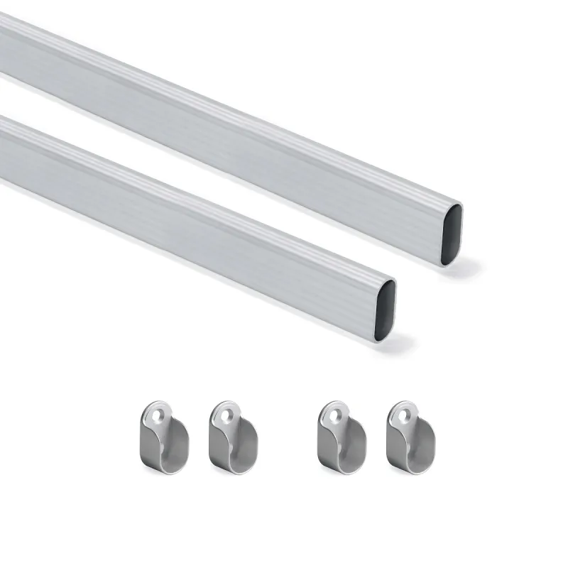 Komplet 2 ovalnih obešalnih palic z nosilci / Aluminij