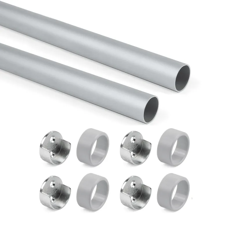 Komplet 2 okroglih obešalnih palic z nosilci / Aluminij