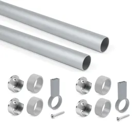 Komplet 2 okroglih obešalnih palic z nosilci / Aluminij