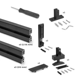 Modularni garderobni sistem ZERO 2115 mm – 3 pokončni letvi / mat črna