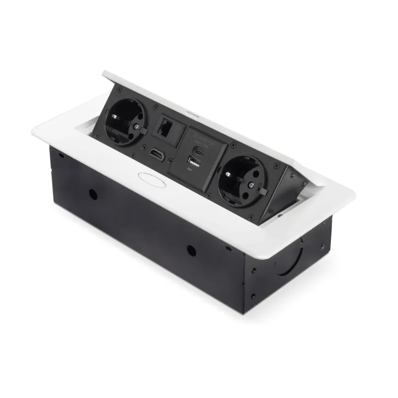 Izvlečna vtičnica ATOMIA 2x230 V + 2xUSB polnjenje A/C + HDMI + RJ45 / Bela