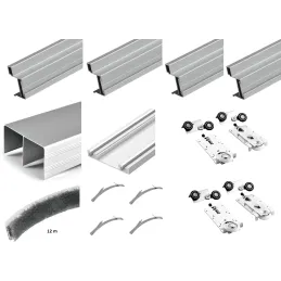 Komplet okovja za dvojna drsna vrata MODERN W RAMA – 2 m / aluminij