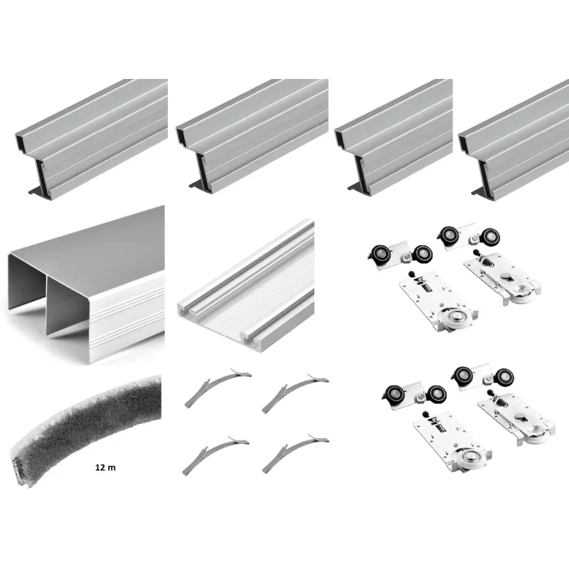 Komplet okovja za dvojna drsna vrata MODERN W RAMA – 2 m / aluminij