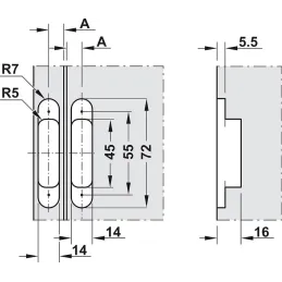 3D-zgib za utopitev za skrita vrata debeline od 18 mm / bel