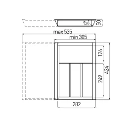 Nastavljiv lesen predalnik za jedilni pribor UNIVERS do globine 450 mm / bukev