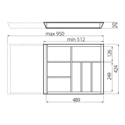 Nastavljiv lesen predalnik za jedilni pribor UNIVERS do globine 450 mm / bukev