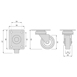 Pohištveno kolesce LIBRA 30 mm brez zavore / Siva