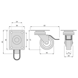 Kolesce za pohištvo LIBRA 40 mm z zavoro / Siva