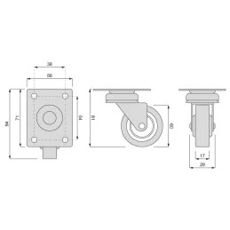 Pohištveno kolesce LIBRA 60 mm brez zavore / Siva