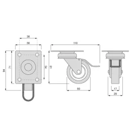 Pohištveno kolesce LIBRA 60 mm z zavoro / Siva