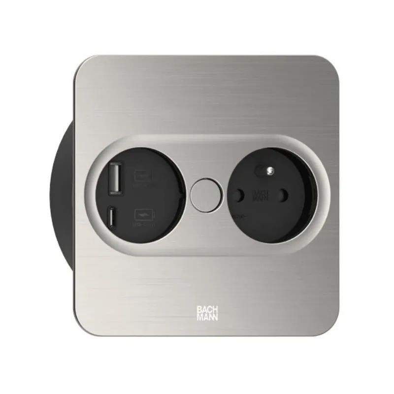 Električna vtičnica Twist square 1x 230 V + USB A-C / nerjavno jeklo