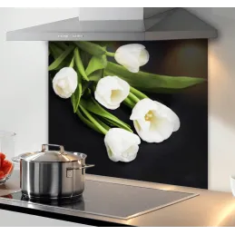 Steklena zaščitna plošča za kuhalno ploščo 600 mm / Beli tulipani