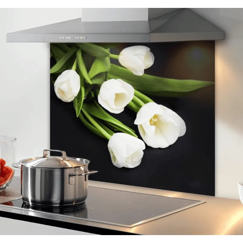 Steklena zaščitna plošča za kuhalno ploščo 600 mm / Beli tulipani