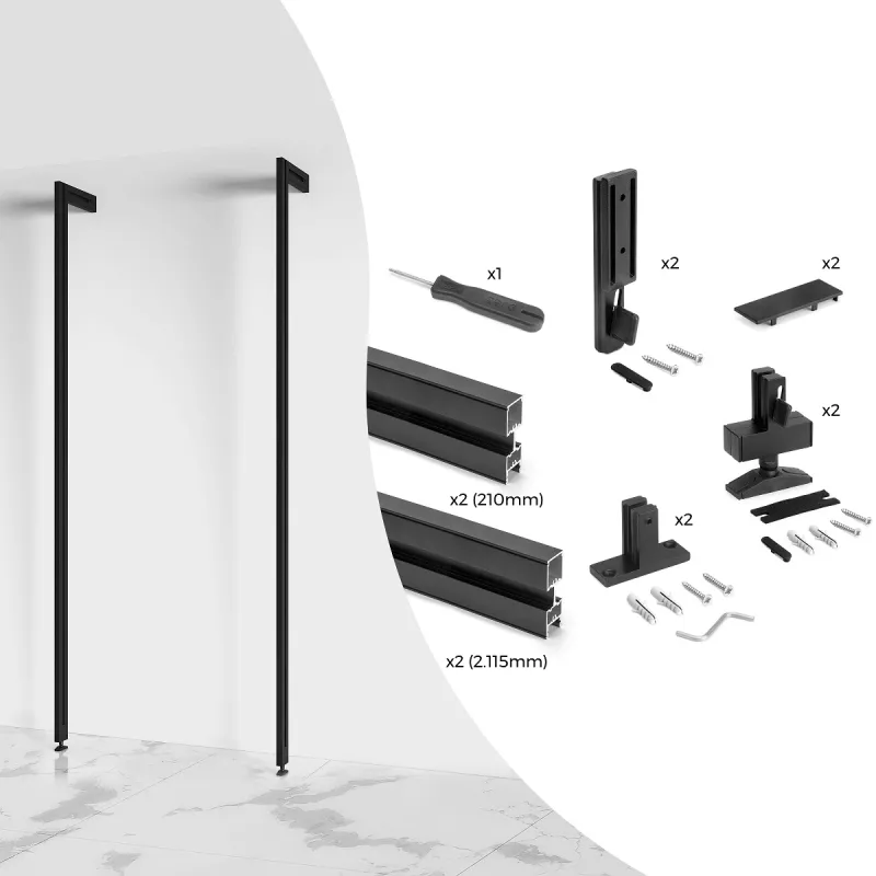 Modularni garderobni sistem ZERO 2115 mm – 2 pokončna nosilca / mat črna