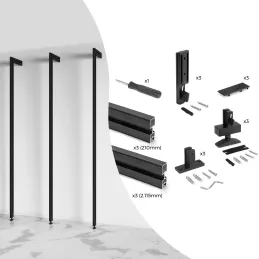 Modularni garderobni sistem ZERO 2115 mm – 3 pokončni letvi / mat črna