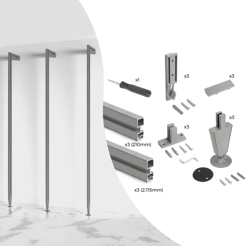 Modularni garderobni sistem ZERO 2115 mm – 3 pokončni letvi / Bežna