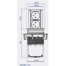 Izvlečna električna vtičnica Elevator OFFICE HDMI / Brušen aluminij