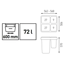 Izvlečni koš za odpadke STRONGBIN 600 – 72L / Siva