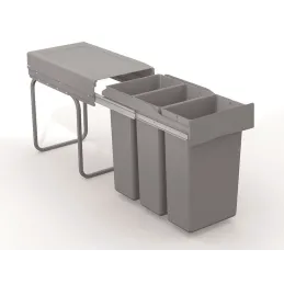 Izvlečni koš za odpadke LINEA 300 mm – 3 × 10 L / Siv