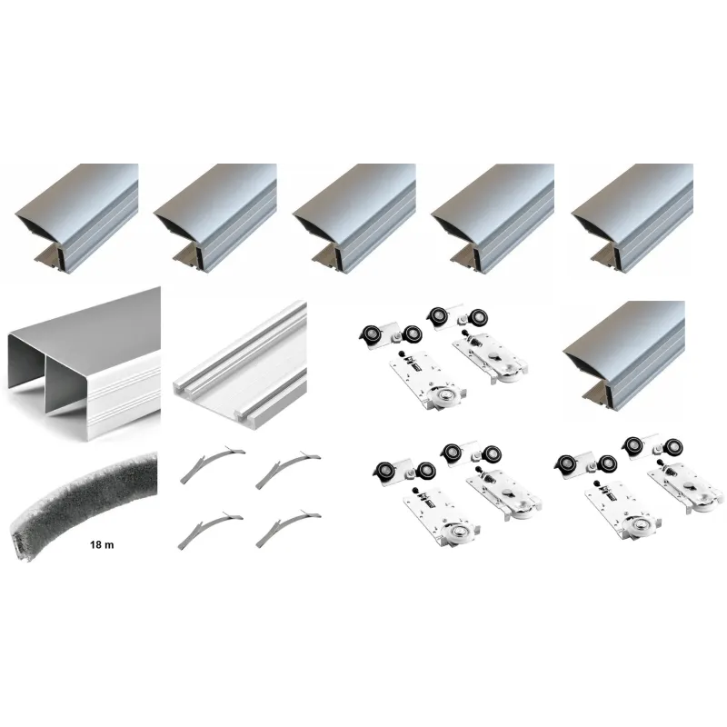 Komplet okovja za troja drsna vrata MULTIOMEGA W RAMA – 3 m / aluminij