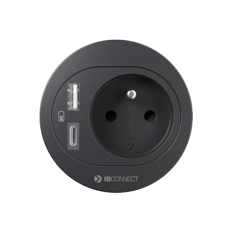 Vgradna vtičnica za mizo ATOS 1x230V + USB A-C / Črna