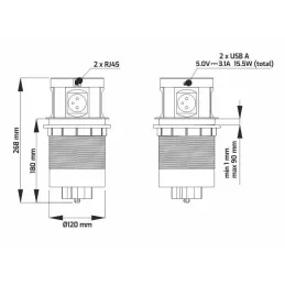 Izvlečna vtičnica z brezžičnim polnjenjem 4 × 230 V + 2 × USB-polnjenje A/C + RJ45 / bela