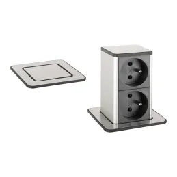 Izvlečna vtičnica SQUARE UP FRENCH 2x230V / nerjavno jeklo