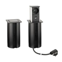 Izvlečna vtičnica SQUARE UP FRENCH 1x230V + USB A-C / Mat črna
